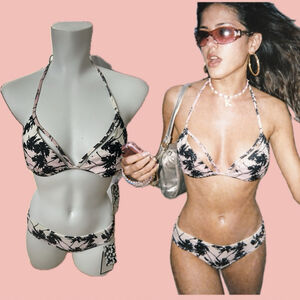 Y2K Palm Print Bikini Set NWT Skinny Dip Pink Black – Tie Top